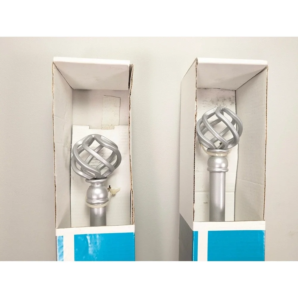 Set of 2 Silver Curtain Rods Style Selections 28-48in Nickel Modern Cage Finials